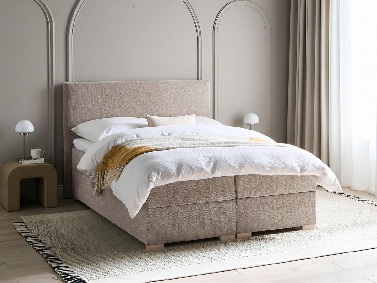 BOXSPRINGBETT mit Stauraum 140/200 cm Stoff Taupe Major - Taupe, Textil (140/200cm) - Beliani