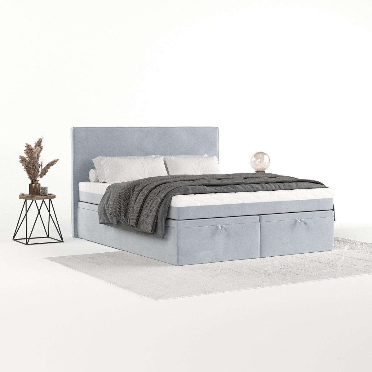 BOXBETT Zalla 200/200 cm Hellgrau im Paros Stoff - Hellgrau/Schwarz, Holz/Holzwerkstoff (200/200cm) - AltaBeds