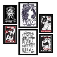 POSTER Set Mit 6 Frau In Rustikale Zitate A3 & A4 Schwarzer Rahmen - Schwarz, Papier (29/3cm) - Nacnic