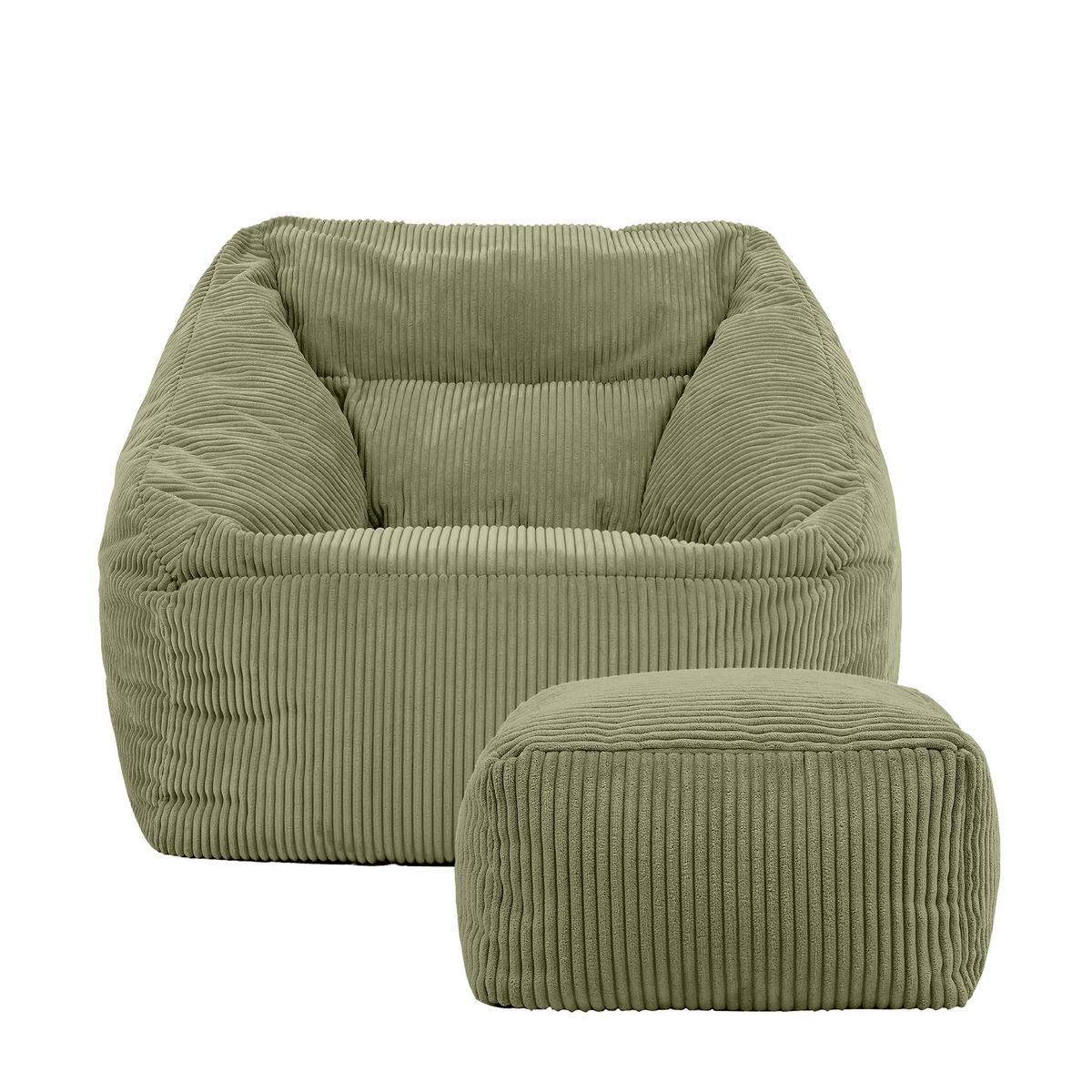 SITZSACK Cord Sessel Natalia mit Hocker - Salbeigrün, Textil (97/73/84cm) - icon