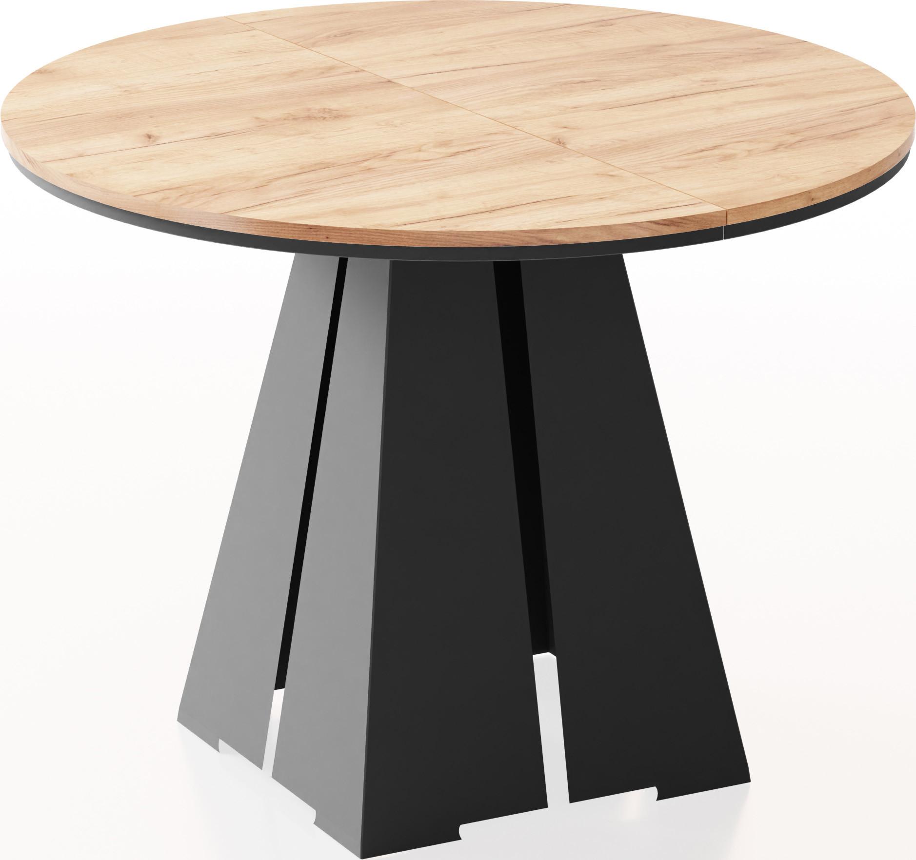 ESSTISCH Kova runder ausziehbarer, Craft Eiche 120-200/120/76 cm - Eiche Wotan/Schwarz, Holzwerkstoff/Metall (120/196/76cm) - WFL GROUP