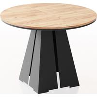 ESSTISCH Kova runder ausziehbarer, Craft Eiche 120-200/120/76 cm - Eiche Wotan/Schwarz, Holzwerkstoff/Metall (120/196/76cm) - WFL GROUP