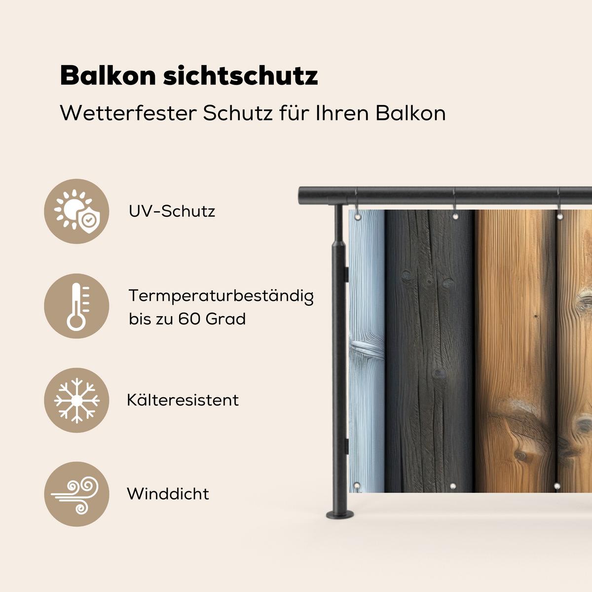 BALKON-SICHTSCHUTZ Holz - Dielen - Gemischt Balkon Deko 300x130 cm - Teakfarben, Kunststoff (300/130cm) - MuchoWow