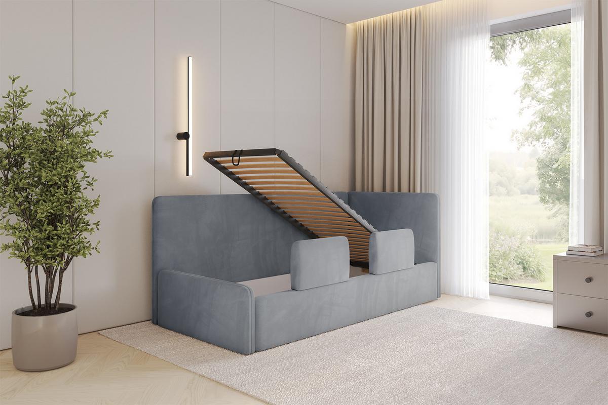 EINZELLBETT Jugendbett mit Bettkasten und Matratze H3/H4, Links - NORY 100x200 Grau - Grau, Holzwerkstoff/Textil (100/200cm) - ALTDECOR