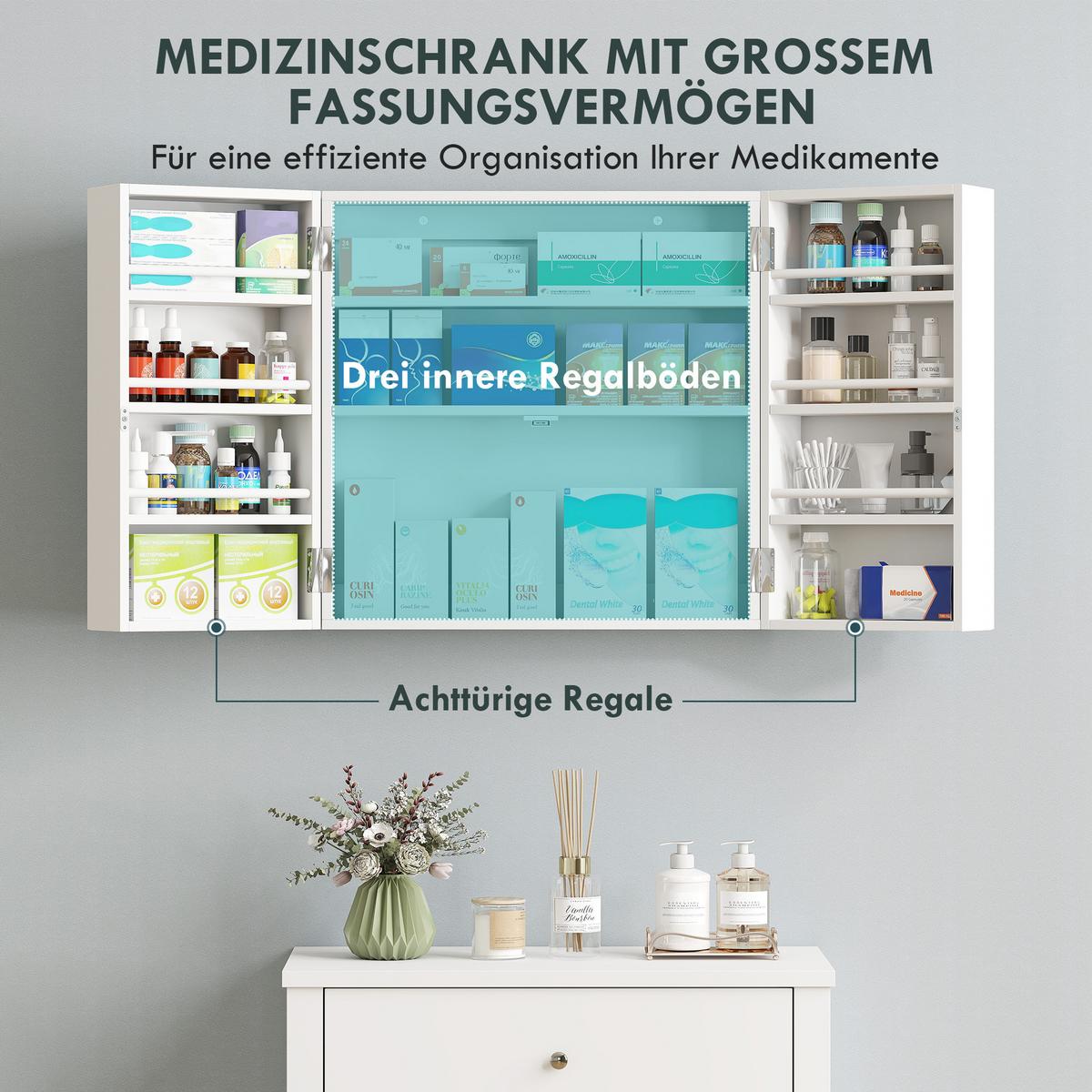 MEDIZINSCHRANK MDF Metall Weiß - Silberfarben/Weiß, Holzwerkstoff/Metall (20/53/53cm) - HOMCOM