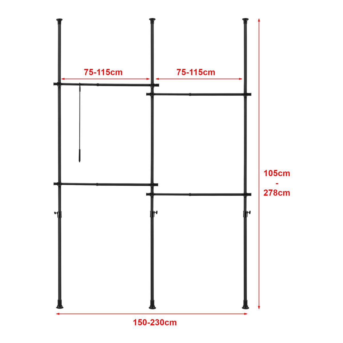 TELESKOPGARDEROBE Kemi - Schwarz, Metall (230/278/5cm) - [en.casa]
