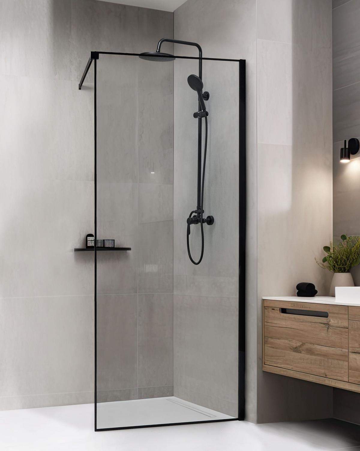 DUSCHWAND 80/190 cm Schwarz Waspam - Transparent/Schwarz, Glas (80/190cm) - Beliani