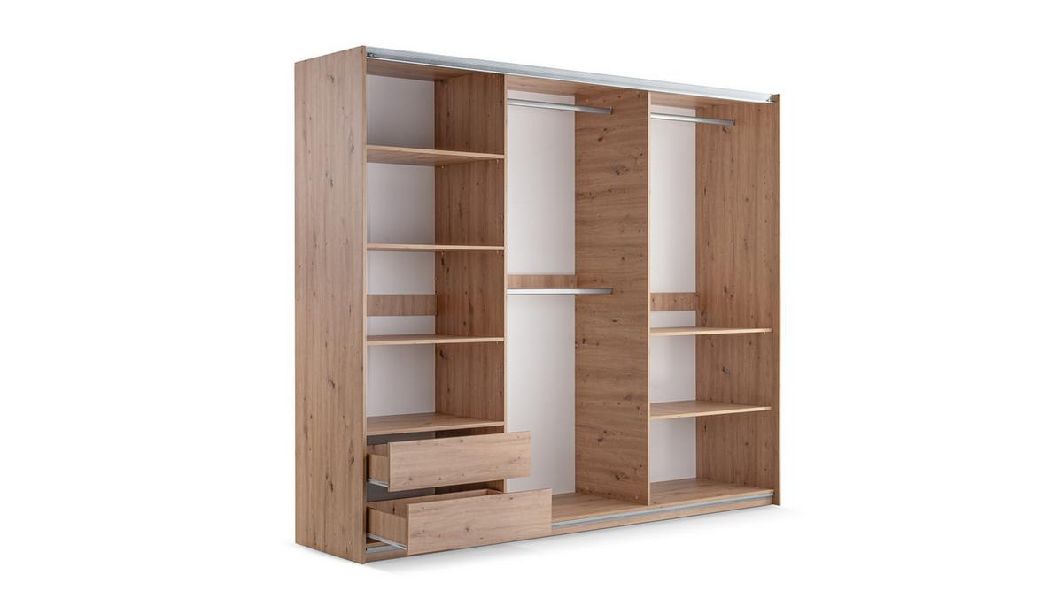 SCHWEBETÜRENSCHRANK ATROX 250/215/65 cm 2-türig mit Spiegel Eiche Artisan - Eiche Artisan, Holzwerkstoff (250/215/65cm) - MASSENO
