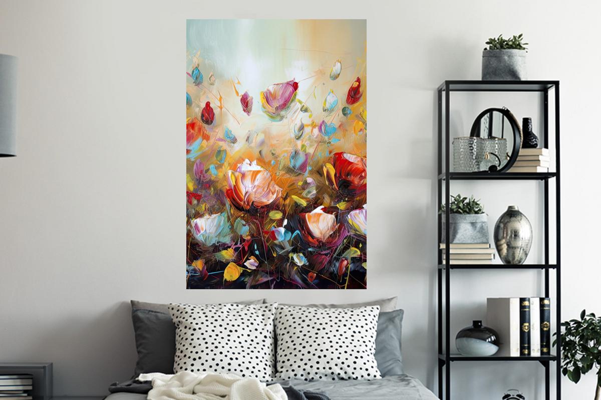 WANDTATTOO Blumen - Kunst - Natur - Ölgemälde Wandaufkleber 80x120 cm - Multicolor, Kunststoff (80/120/0.1cm) - MuchoWow