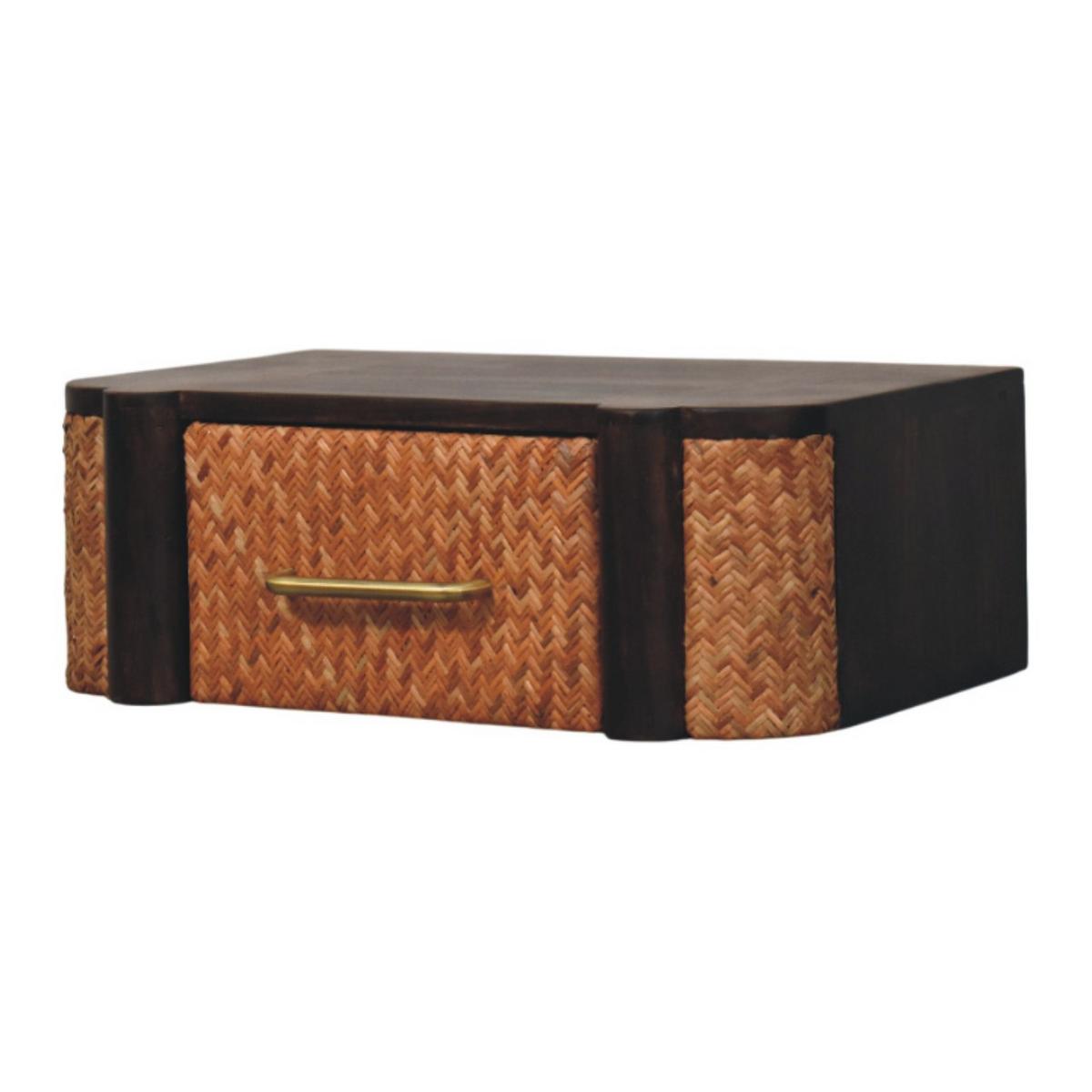 NACHTKASTEN Rattan Geschwungen Wandmontiert, 1 Schublade, Braun - Hellbraun/Messingfarben, Holz/Metall (50/18/32cm) - Artisan Furniture