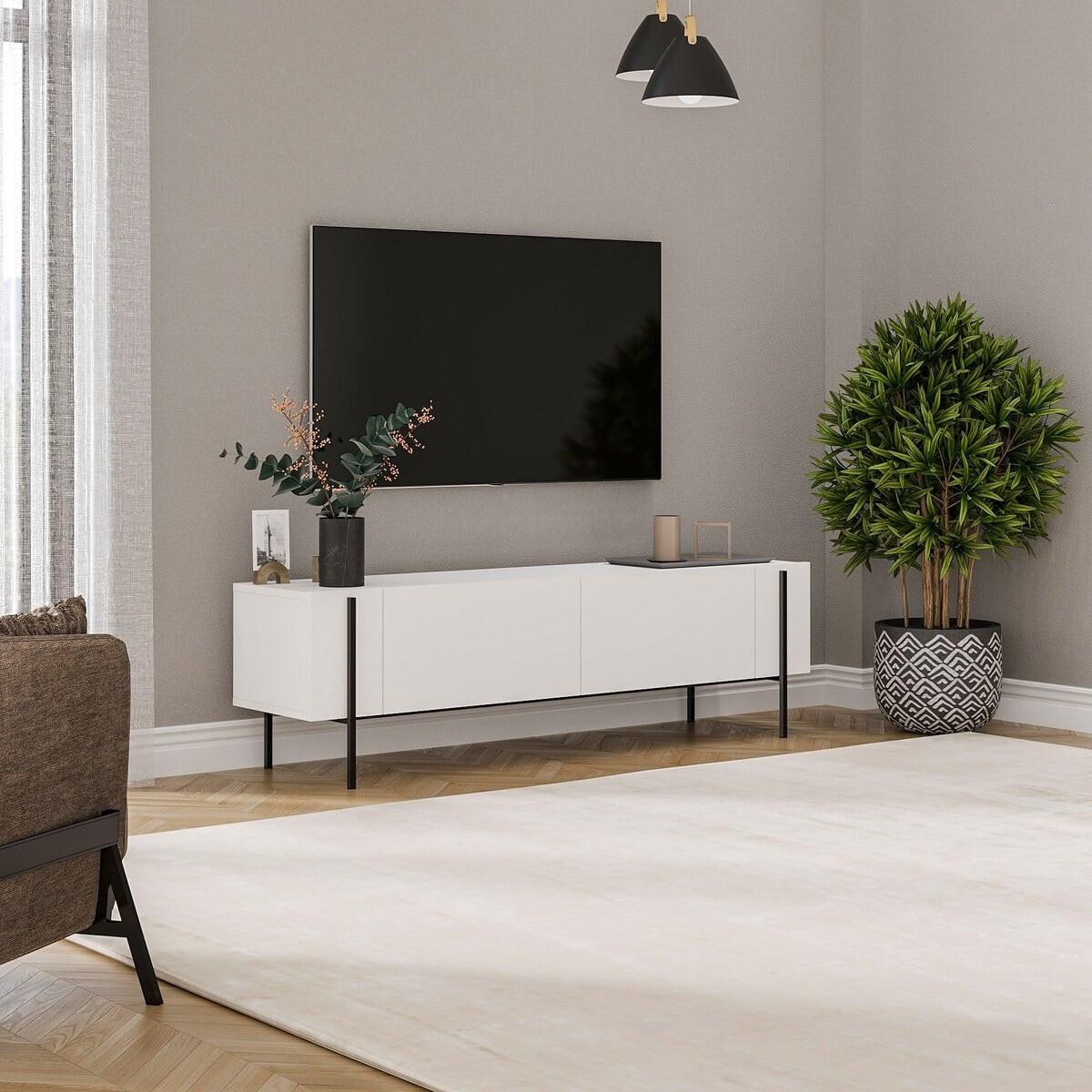 TV-MÖBEL mit 2 klappbaren Türen und Metallfüßen 31,4/160/45,6 cm - Weiß, Holzwerkstoff (31.4/45.6/36cm) - Calicosy
