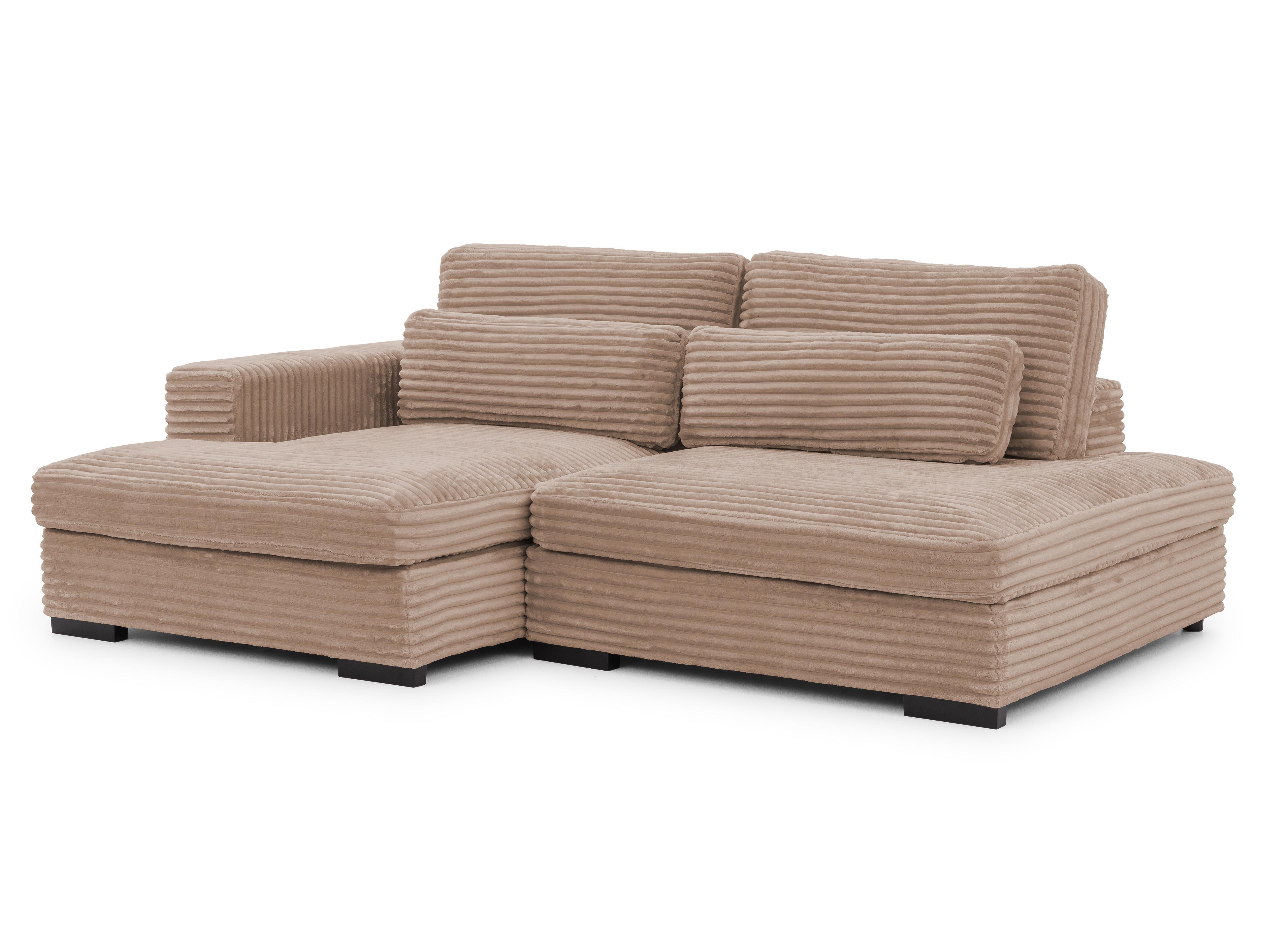 ECKSOFA Wolke mit tiefer Sitzfläche, Schlaffunktion und praktischem Bettkasten aus weichem Beige Cordstoff - Schwarz/Cappuccino, Holz/Kunststoff (162/225cm) - S-Style
