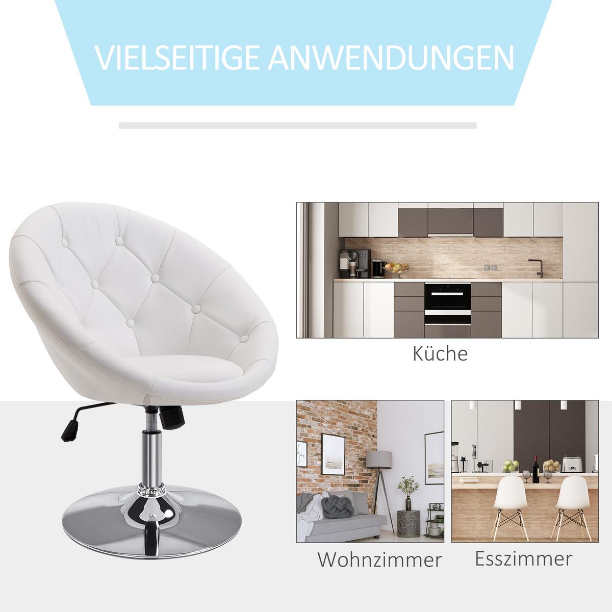 DREHHOCKER Bürostuhl Arbeitshocker verchromt Drehstuhl höhenverstellbar 2 Farben - Weiß, Metall (59/90/71cm) - HOMCOM