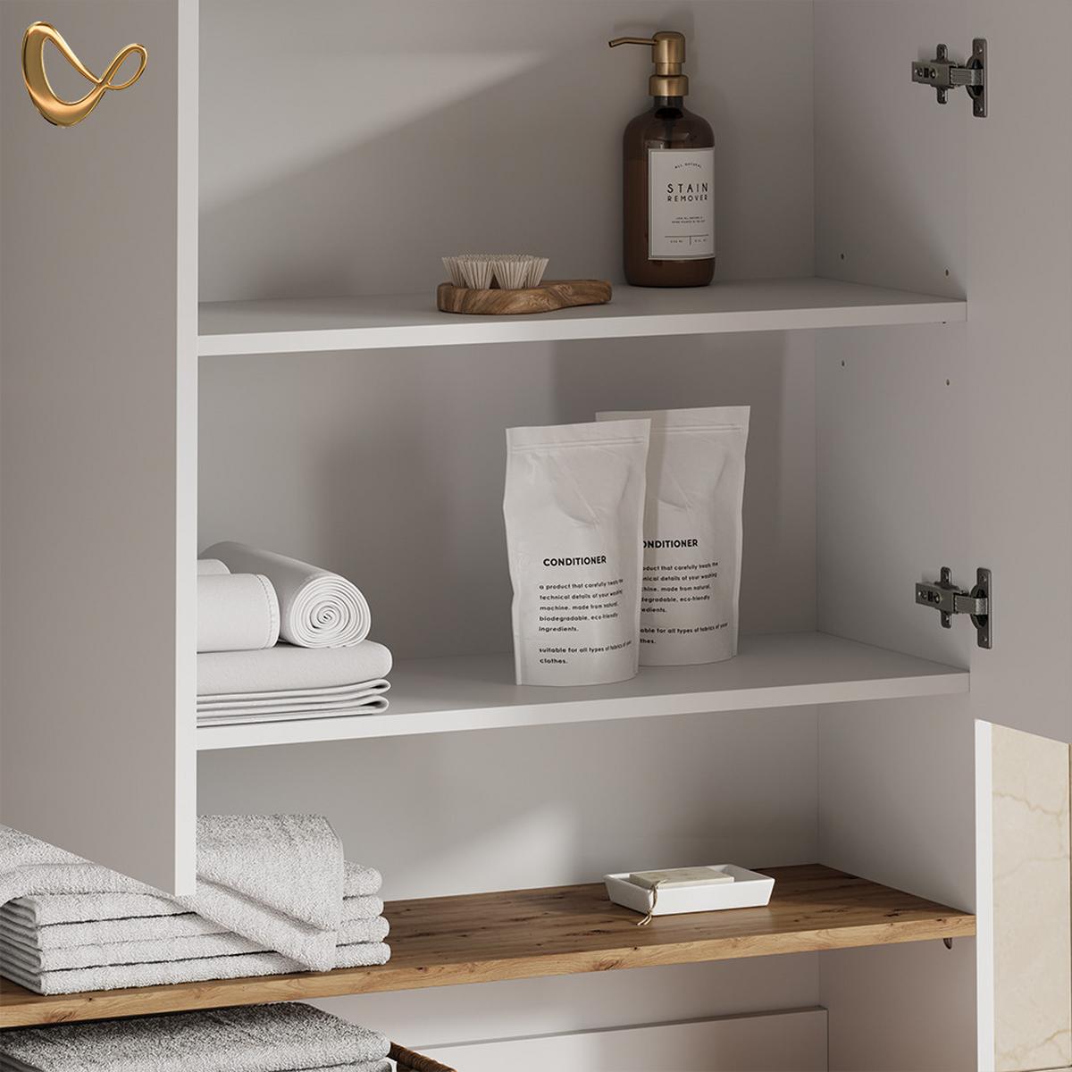 WASCHMASCHINENSCHRANK Paolina Weiß/Artisan 93.6 x 100.4 cm - Weiß/Eiche Artisan, Holzwerkstoff (93.6/100.4/29cm) - Livinity®