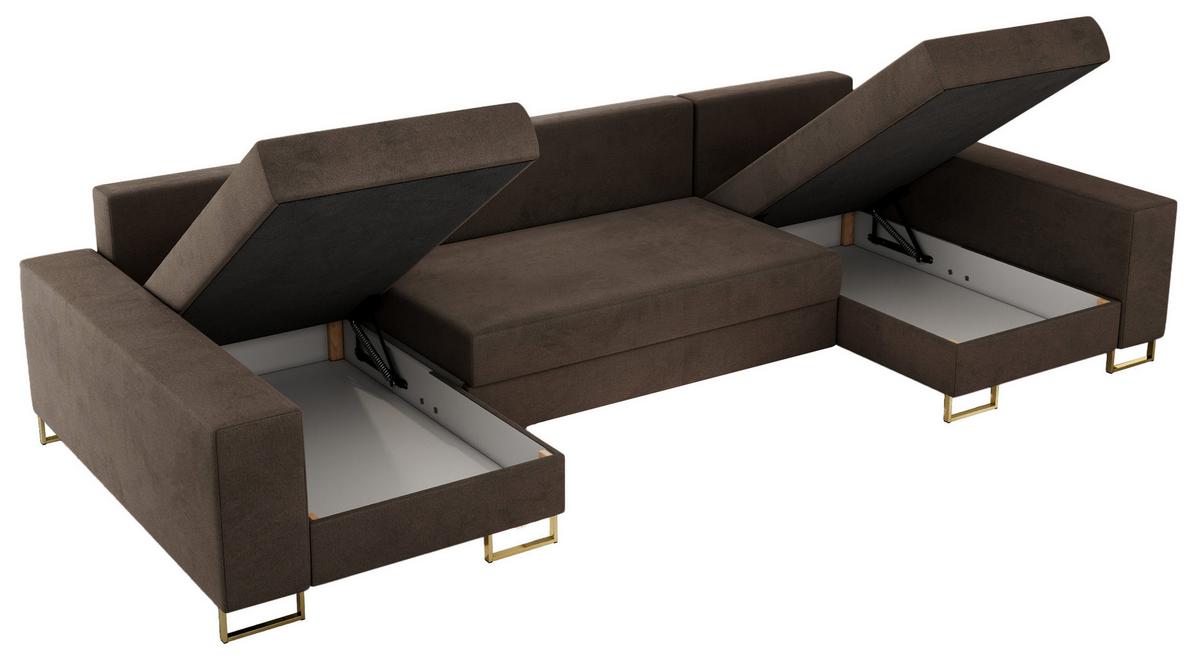 WOHNLANDSCHAFT DORIAN U Velvet Braun - Goldfarben/Braun, Textil/Metall (312/85/138cm) - MKS