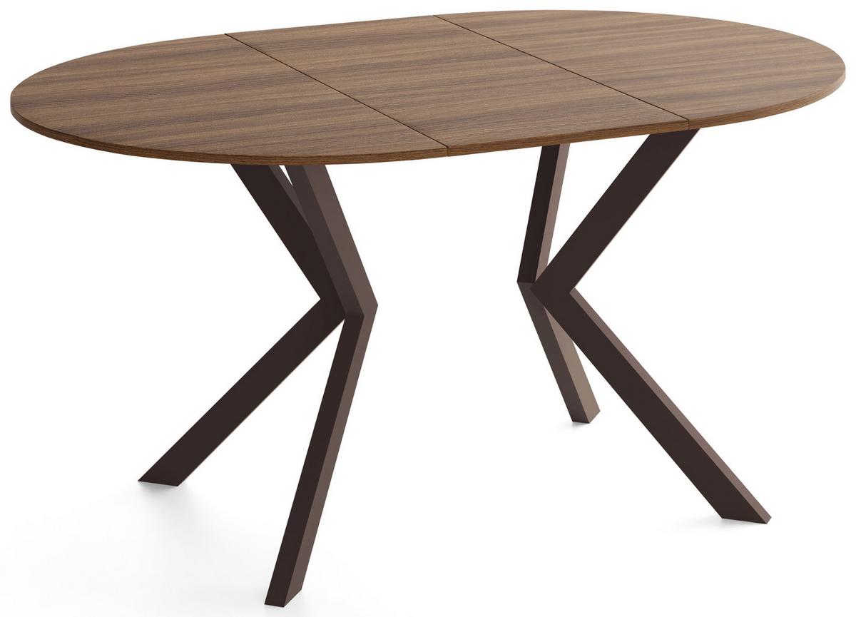 ESSTISCH Valio rund oval ausziehbar verlängerbar mit braunen Metallbeinen, Nussbaum Braun 100-140/100/76 cm - Walnussfarben/Braun, Holzwerkstoff/Metall (100/140/76cm) - WFL GROUP