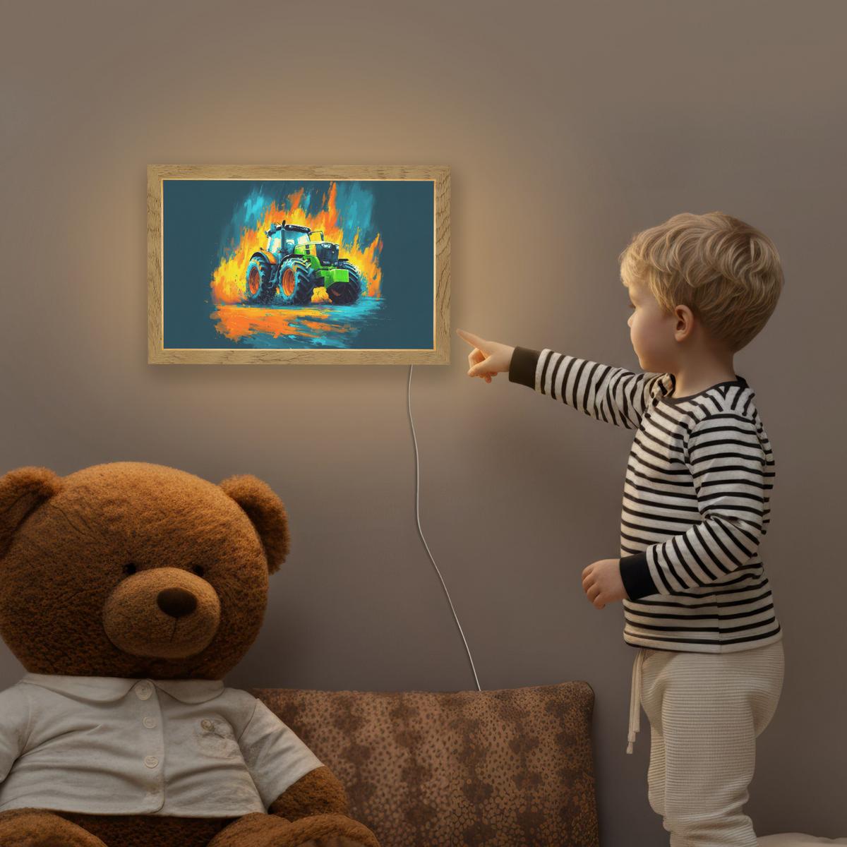 NACHTTISCHLAMPE Abstrakt - Traktor - Grün 30x20 cm - Dunkelblau, Holzwerkstoff (8/30/20cm) - OnlyWow