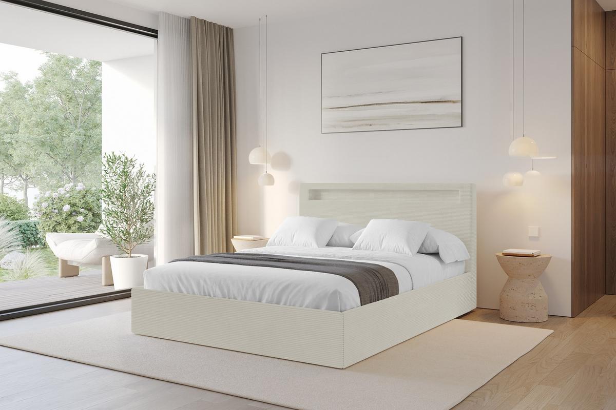 POLSTERBETT mit Bettkasten und Lattenrost, Boxbett ohne Matratze - GOLA 140x200 Creme - Creme, Holzwerkstoff/Textil (140/200cm) - ALTDECOR