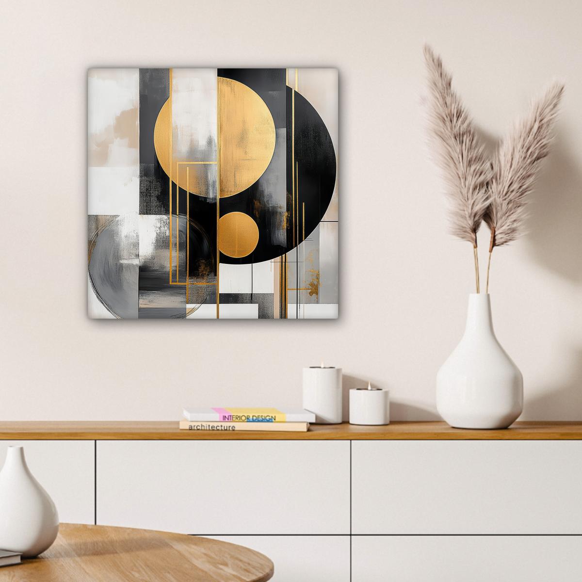 LEINWANDBILD Abstrakt - Gold - Silber - Formen - Ästhetisch - Modern Wandbild Wohnzimmer 50x50 cm - Goldfarben, Textil (50/50cm) - MuchoWow
