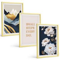 BILDER SET 3er Set - 40x60 cm Goldrahmen - Abstrakte Berge und Blumen Inspiration - Goldfarben, Kunststoff (40/60cm) - TULUP