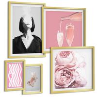 BILDER SET 5er Set - 50x50 cm & 20x30 cm & 40x60 cm Goldrahmen - Stilvolles Porträt mit Champagner - Goldfarben, Kunststoff (40/60cm) - TULUP