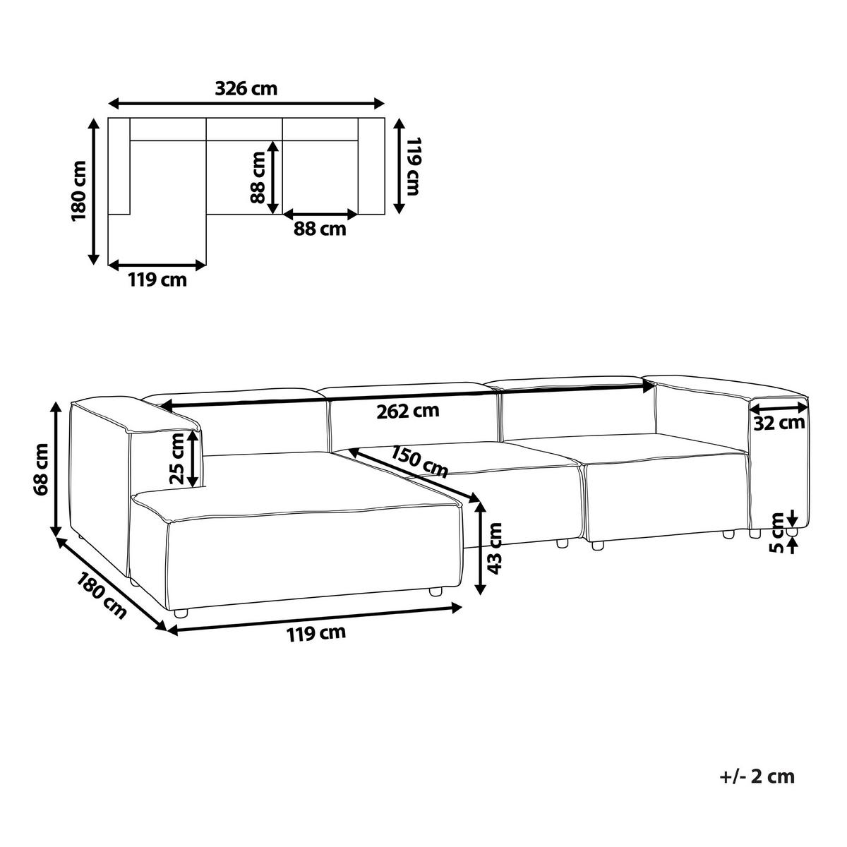 ECKSOFA Modul 4-Sitzer rechtsseitig Cremeweiß Cord Ardal - Creme/Schwarz, Textil (326/180cm) - Beliani
