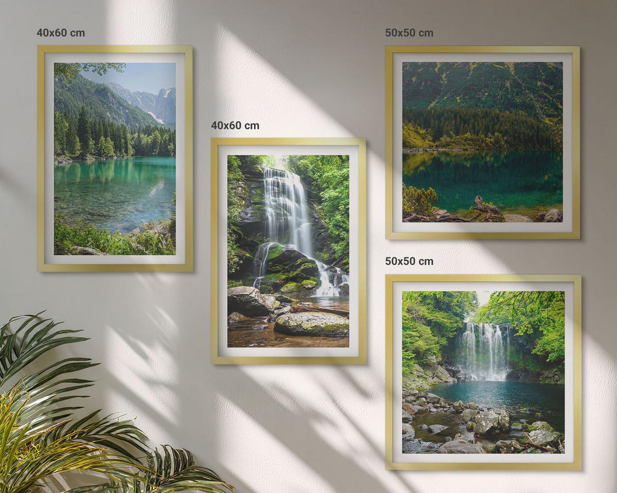 BILDER SET 4er Set - 50x50 cm & 40x60 cm Goldrahmen - Wasserfälle in grüner Umgebung - Goldfarben, Kunststoff (50/50cm) - TULUP