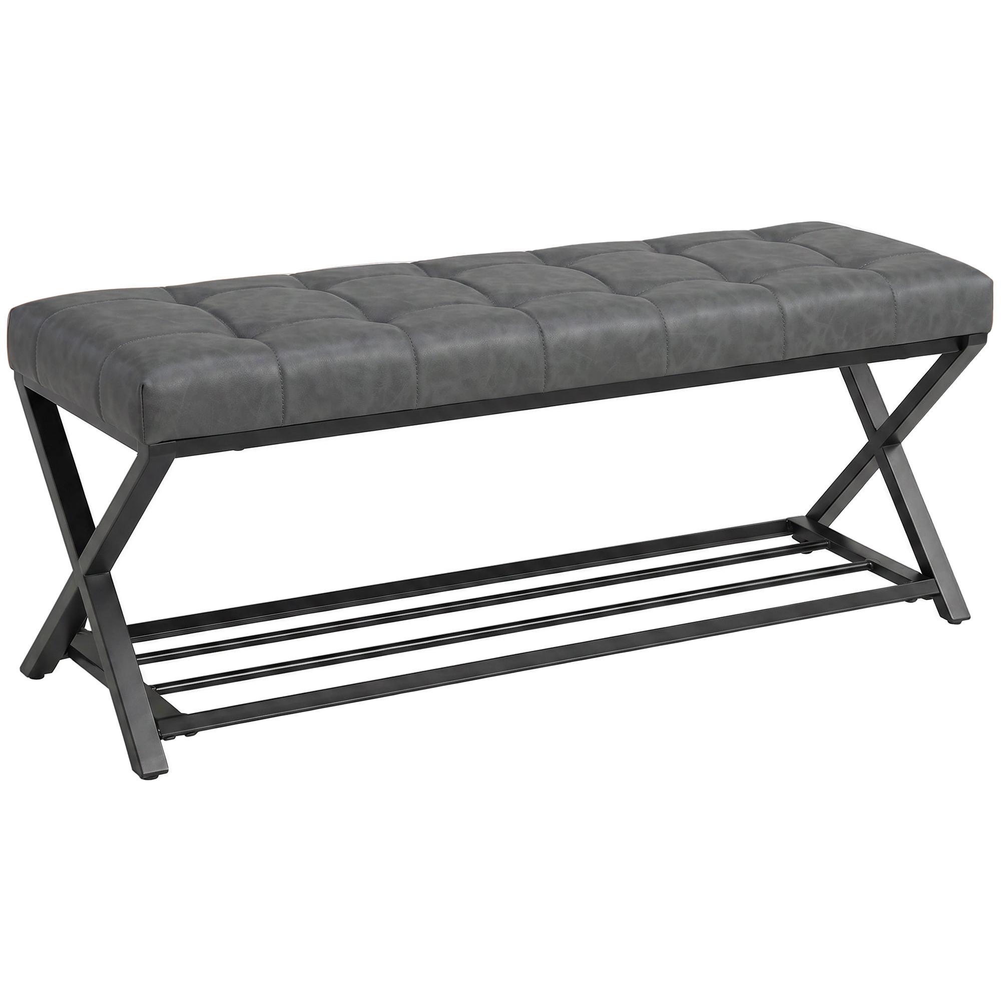 SCHUHBANK Kunstleder Kohlenstoffstahl Dunkelgrau - Dunkelgrau/Schwarz, Kunststoff/Textil (112/47/37cm) - HOMCOM