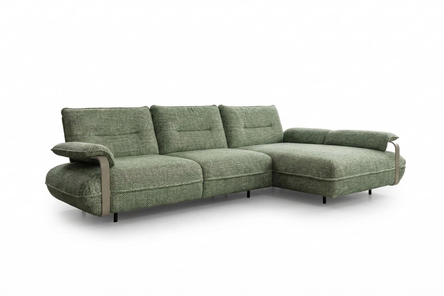 ECKSOFA ANISSA Grün Flachgewebe - Schwarz/Grün, Kunststoff/Textil (185/297cm) - KAWOLA