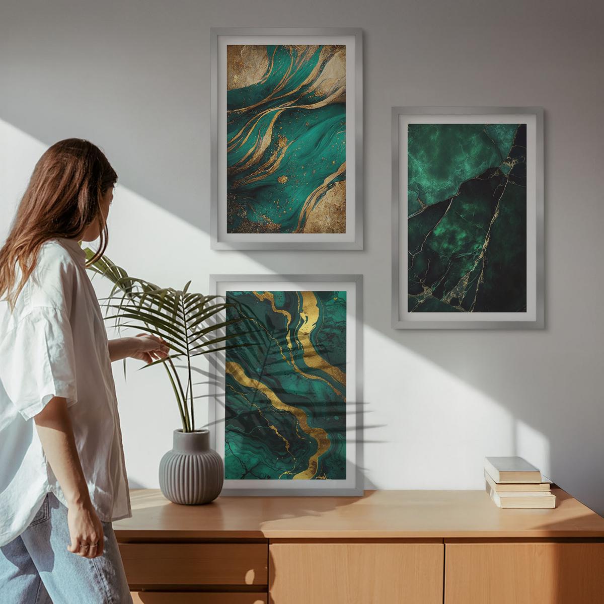 BILDER SET 3er Set - 40x60 cm Silberner Rahmen - Elegante Steinmuster - Silberfarben, Kunststoff (40/60cm) - TULUP