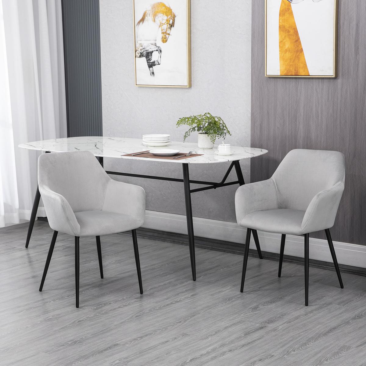 ESSZIMMERSTÜHLE 2er Set Küchenstuhl mit Rückenlehne, Samtoptik für Wohnzimmer - Hellgrau, Textil (57/80/54cm) - HOMCOM