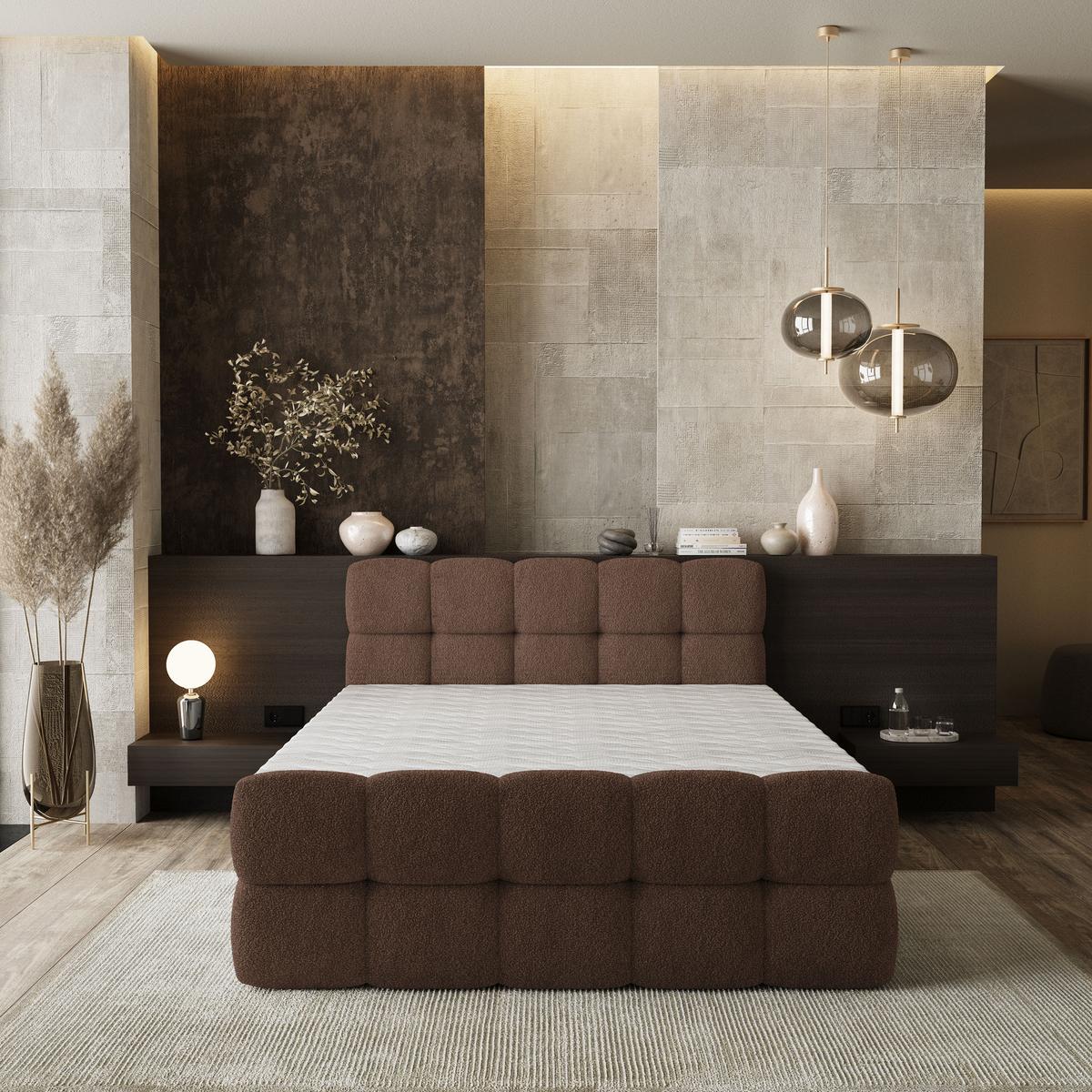 BOXBETT BRUME 180x200 cm mit Matratze und Topper, H2+H3 - Braun - Braun, Holz (180/200cm) - MASSENO