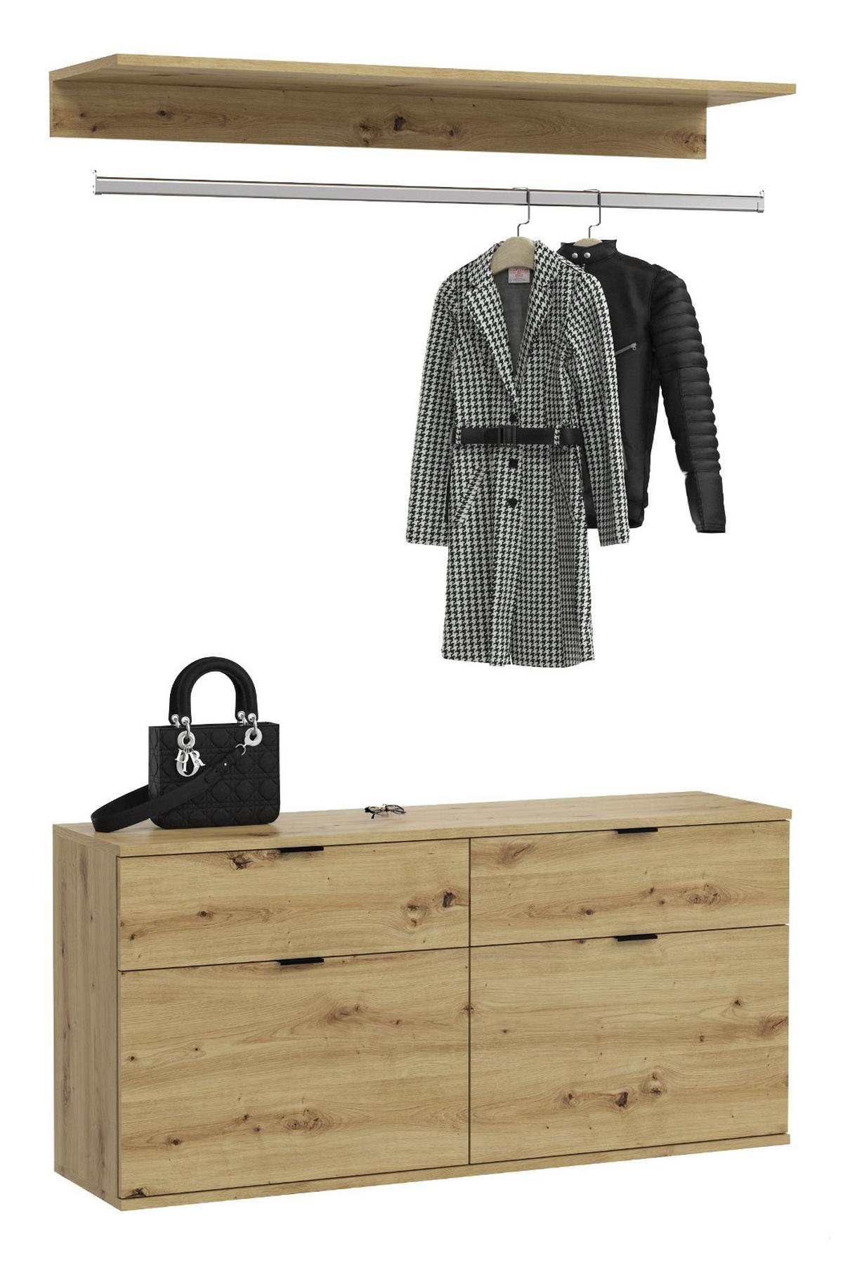 GARDEROBEN-SET in Artisan Eiche 121 cm, Komplettset mit Kleiderstange - Schwarz/Eiche Artisan, Holzwerkstoff/Metall (121/79/34cm) - Inn.Furn