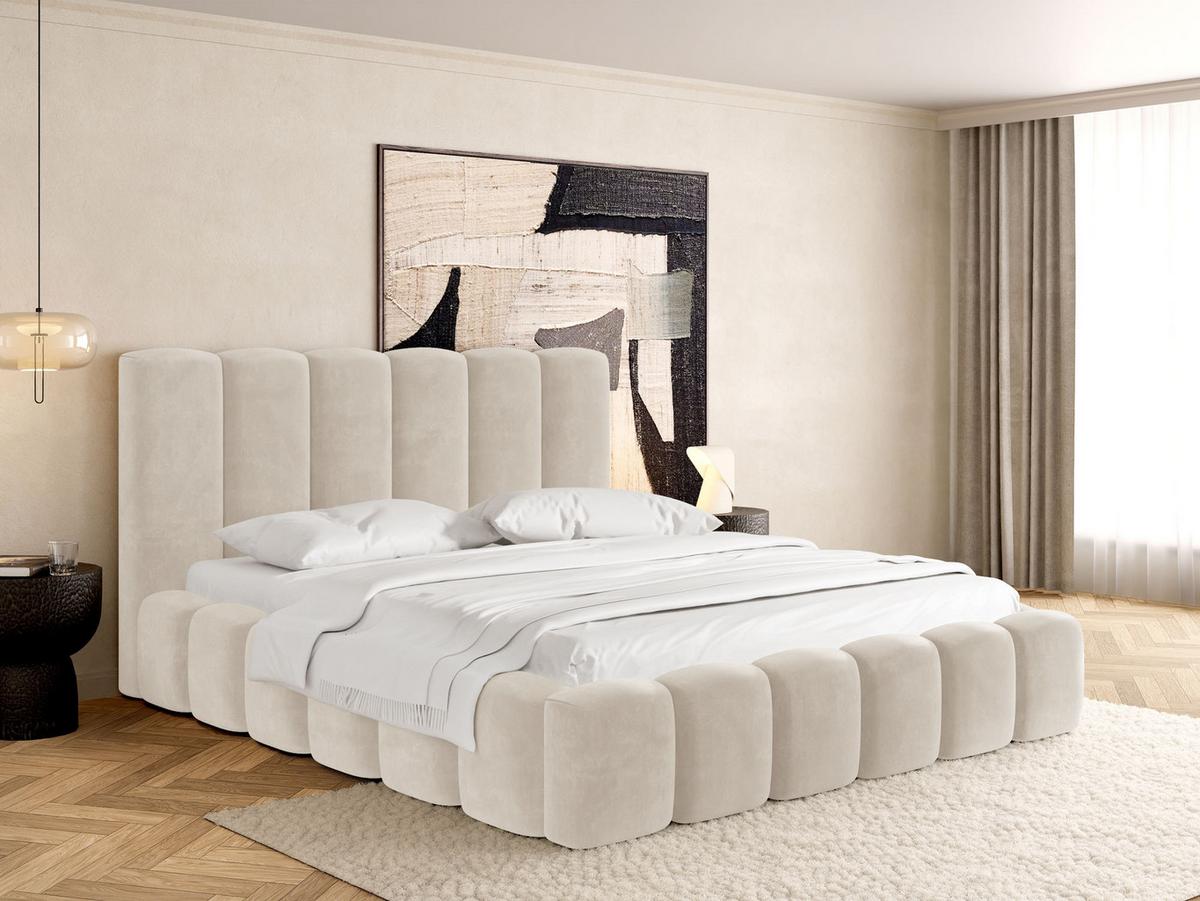 POLSTERBETT Serenity mit Bettkasten, Beige Samt 120x200 cm - Champagner/Beige, Holzwerkstoff/Kunststoff (120/200cm) - WFL GROUP