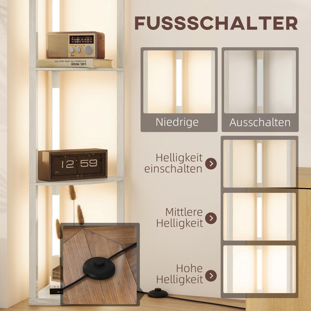 STEHLAMPE mit 4 Ablagen E27 Sockel, 24 W - Eichefarben, Holzwerkstoff (41/29.5/163.5cm) - HOMCOM