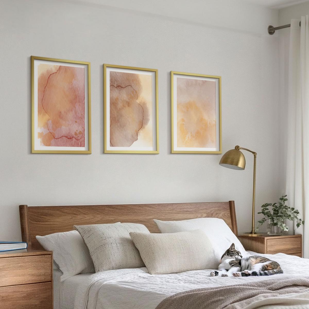 BILDER SET 3er Set - 40x60 cm Goldrahmen - Warme, farbenfrohe Aquarelltexturen - Goldfarben, Kunststoff (40/60cm) - TULUP