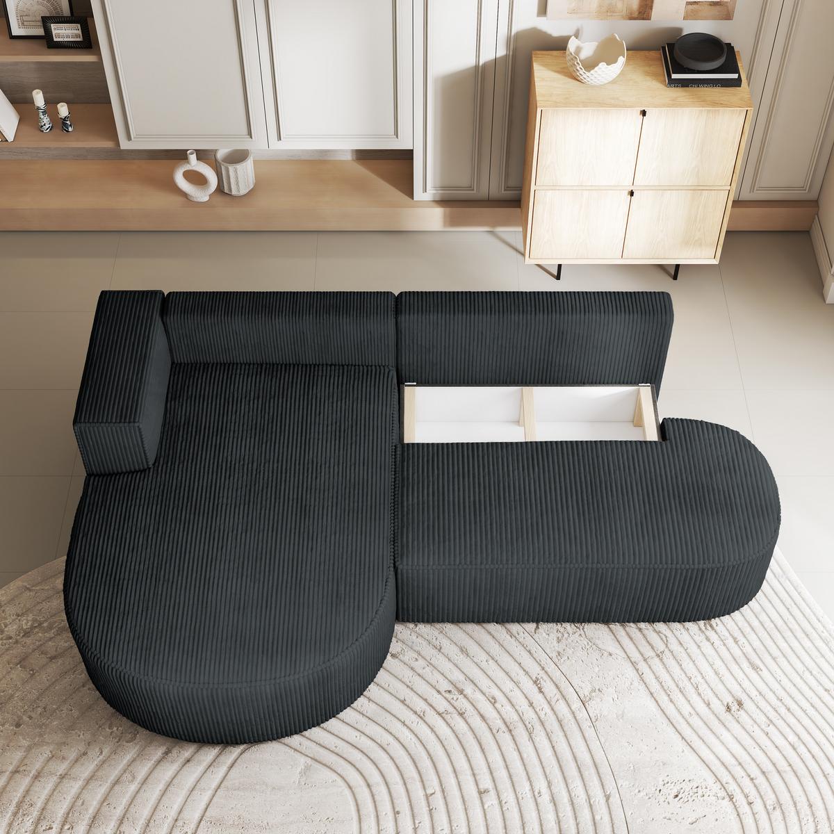 ECKSOFA CORTIO P L-S Graphitfarben Kordstoff mit Schlaffunktion - Graphitfarben, Holz (265/174cm) - MASSENO