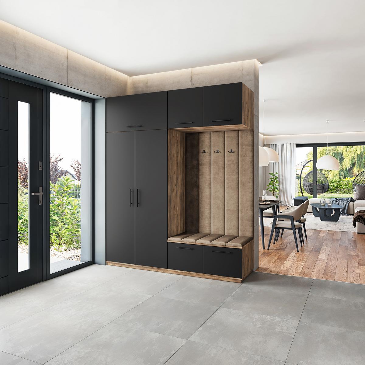 GARDEROBENSCHRANK REMA 200/240/60 cm Modern Garderobe-Set Eiche Lefkas - Eichefarben/Schwarz, Holzwerkstoff (200/240/60cm) - MASSENO