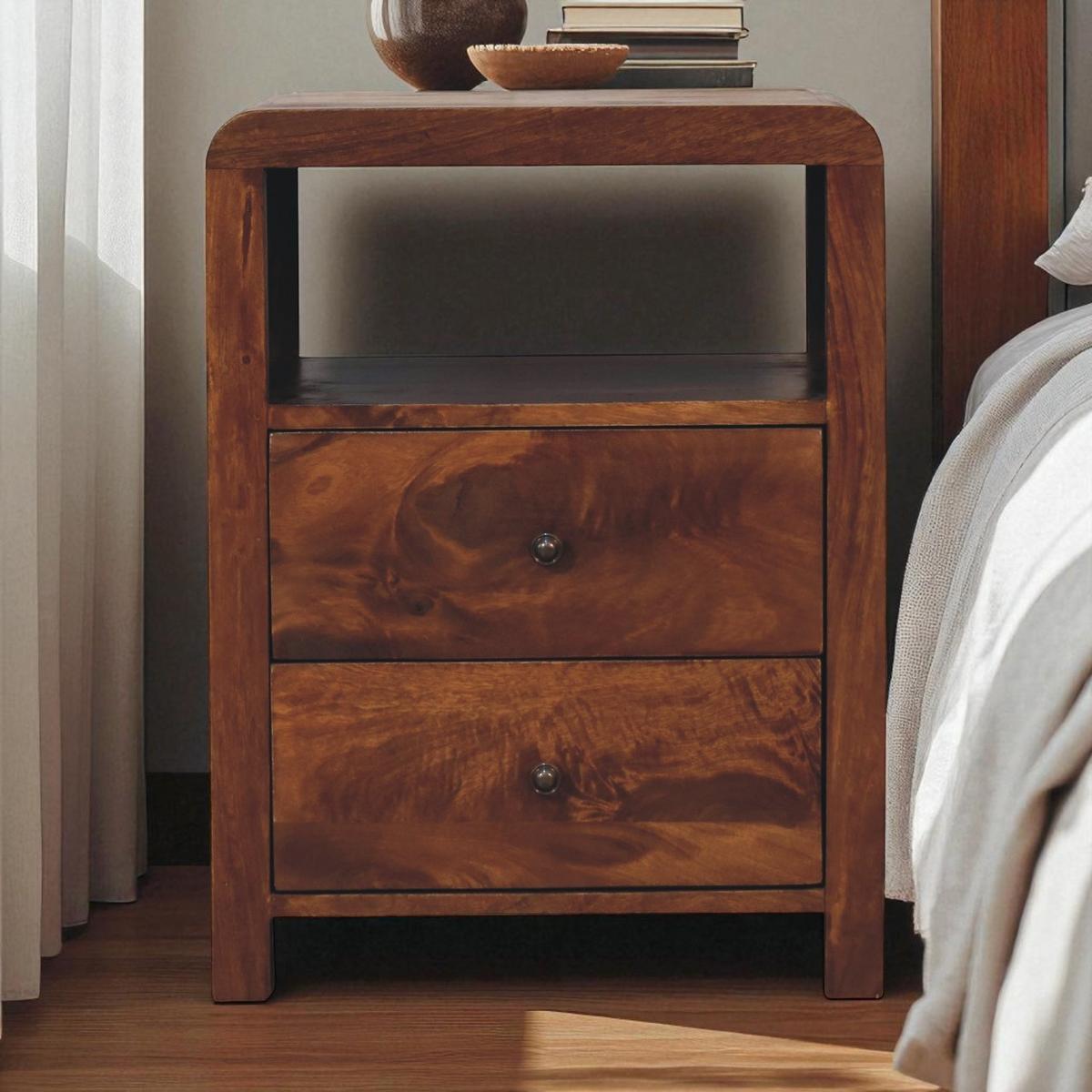 NACHTTISCH Aspen mit 2 Schubladen, 1 Offenes Regal, Braun - Messingfarben/Braun, Mangoholz/Holz (45/60/35cm) - Artisan Furniture