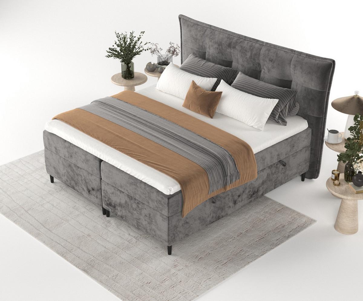 BOXBETT Las Palmas 180/200 cm Stahl im Lotta Stoff - Graphitfarben/Schwarz, Holz/Holzwerkstoff (180/200cm) - AltaBeds
