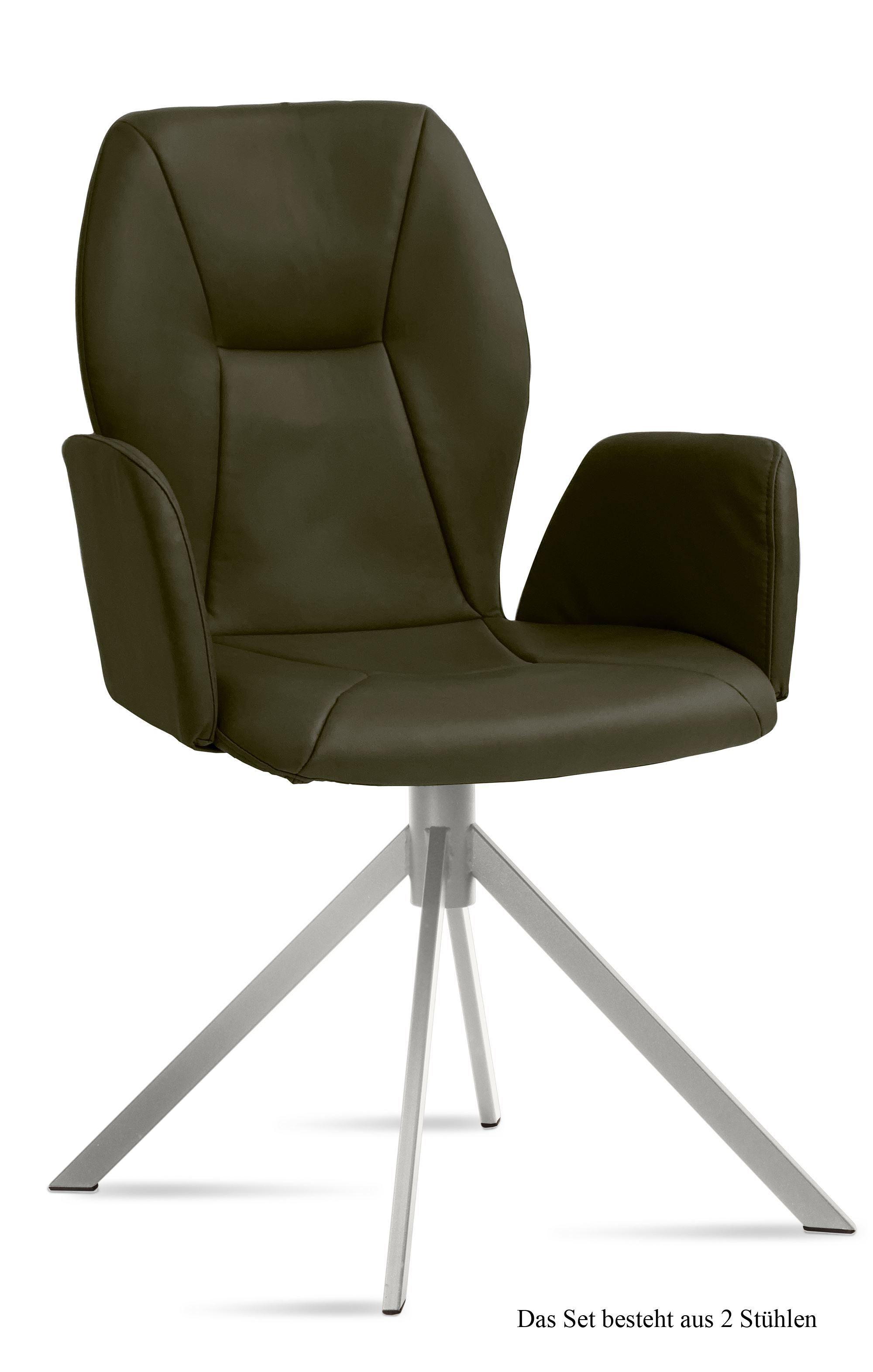 ARMLEHNSTUHL (2er-Set) Dottie 58x92x60 Edelstahl/Khaki - Dunkelgrün/Edelstahlfarben, Kunststoff (60/92/58cm) - 58aufmkessel