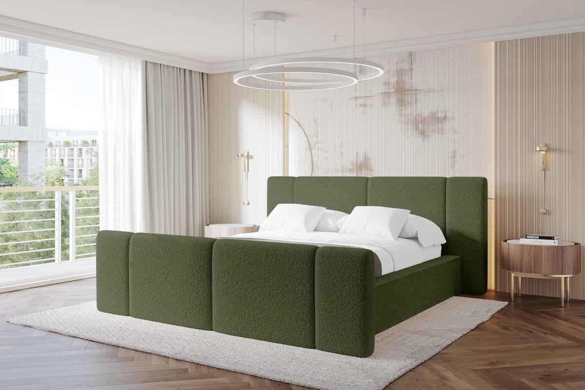 POLSTERBETT mit Bettkasten, Fußteil und Lattenrost, Bett mit Matratze H3/H4 - RIVO-Z 180x200 Grün - Olivgrün, Holzwerkstoff/Textil (180/200cm) - ALTDECOR