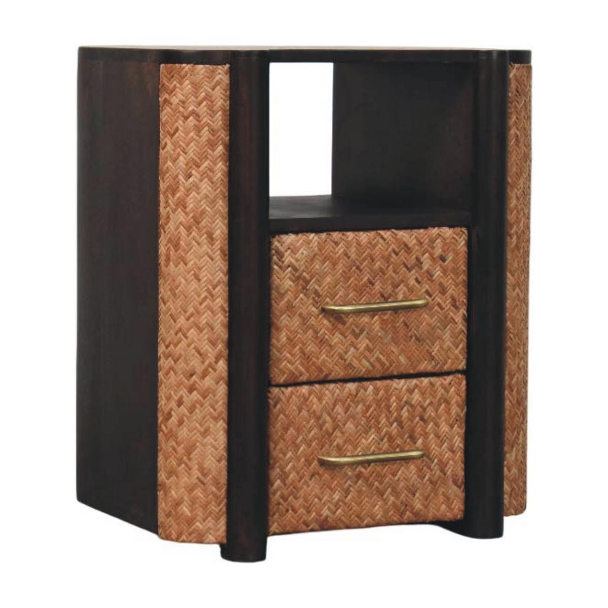 NACHTTISCH mit edlem Samtbezug in Mokka-Finish, 2 Schubladen, 1 offene Ablage, dunkelbraun - Dunkelbraun, Holz (50/60/40cm) - Artisan Furniture