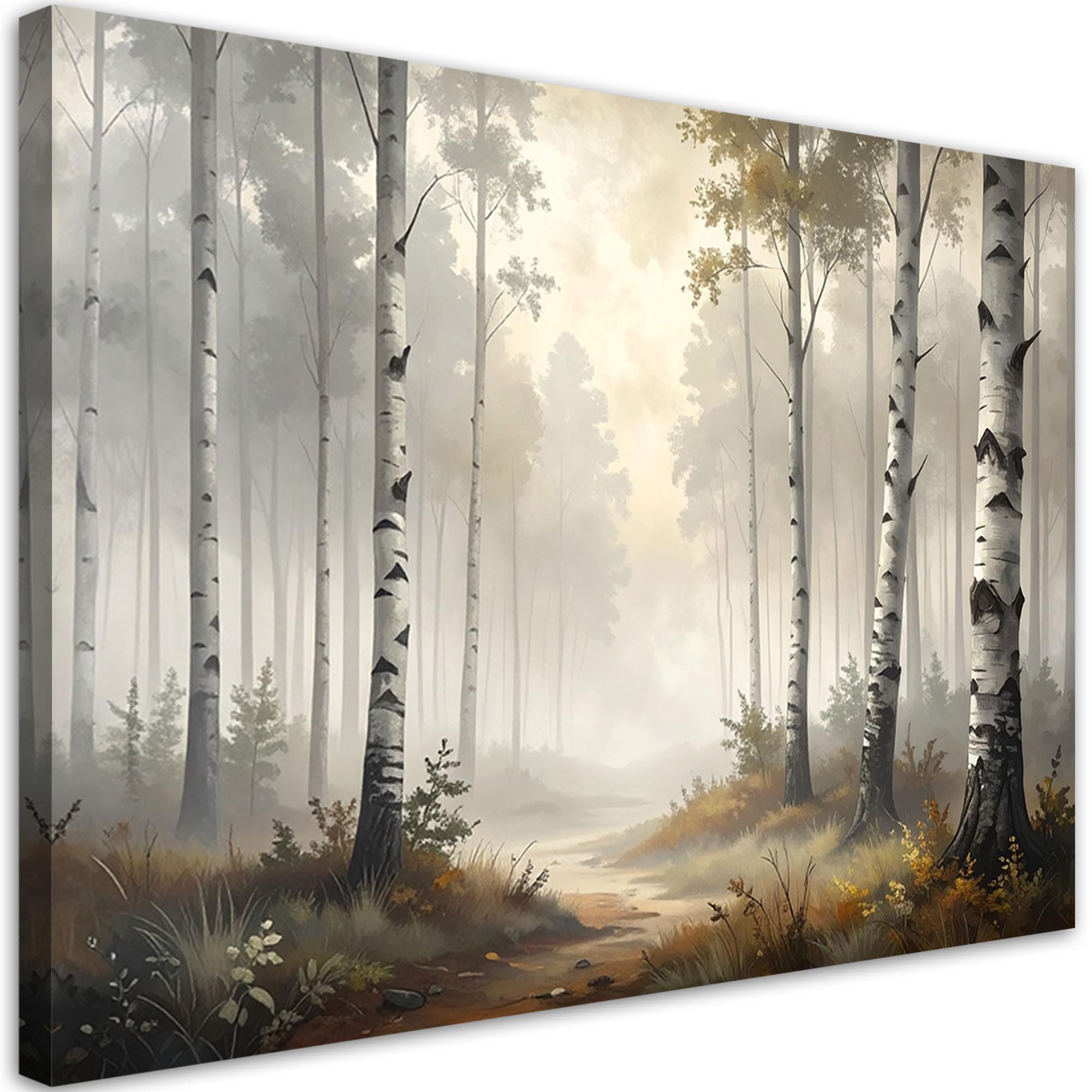 LEINWANDBILD, Bäume Birke Wald Landschaft Landschaft - Weiß, Textil (120/80cm) - Feeby
