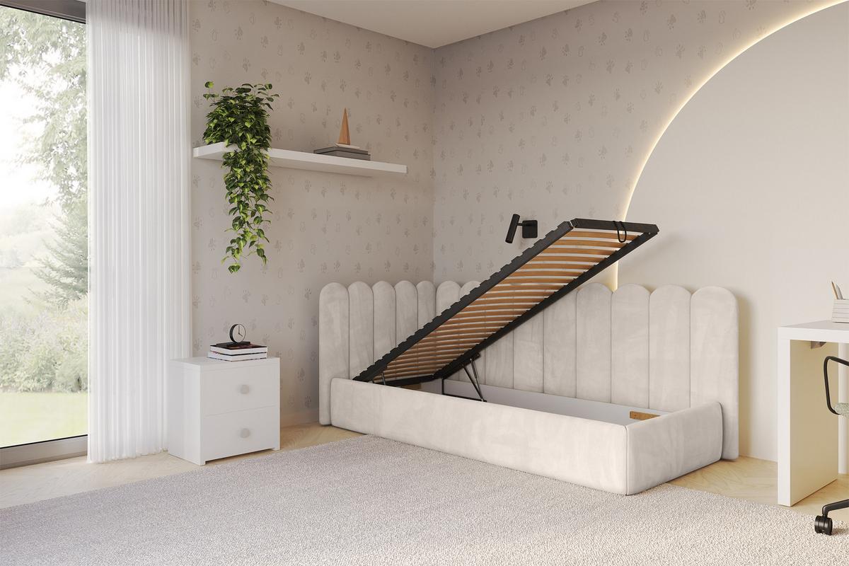 EINZELLBETT Jugendbett mit Bettkasten, Rechts - ARTY 80x200 Beige - Sandfarben, Holzwerkstoff/Textil (80/200cm) - ALTDECOR