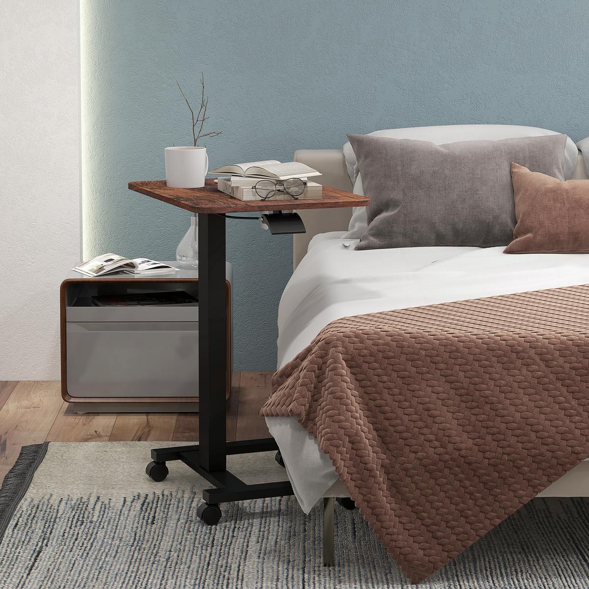 COMPUTERTISCH Höhenverstellbar, Laptoptisch mit Rollen, Steh-Sitz Schreibtisch - Braun, Kunststoff (65/48/108cm) - Vinsetto