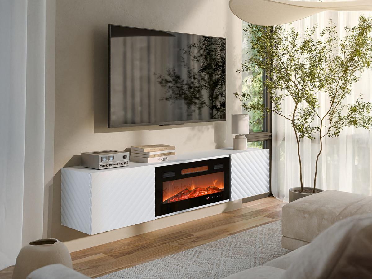 TV-LOWBOARD Lara mit Kamin - Weiß, Holzwerkstoff (183/37/35cm) - MIRJAN24