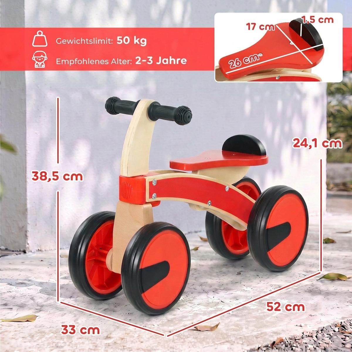KINDER-RUTSCHAUTO Buchenholz Sperrholz Rot - Rot, Holz (52/33/38.5cm) - AIYAPLAY