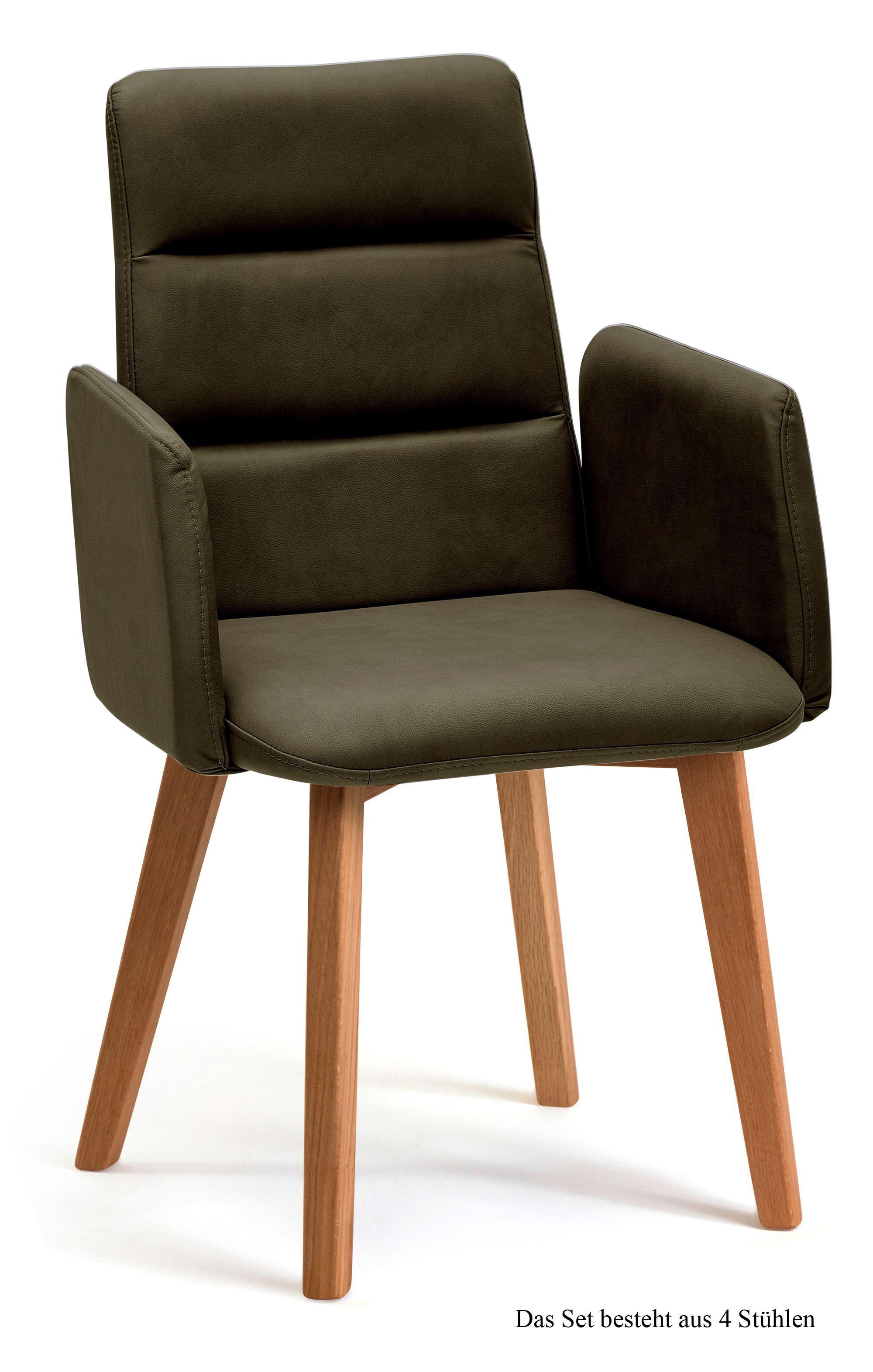 ARMLEHNSTUHL (4er-Set) Darelle 52x92x60 Eiche geölt/Khaki - Dunkelgrün/Eichefarben, Kunststoff (60/92/52cm) - 58aufmkessel