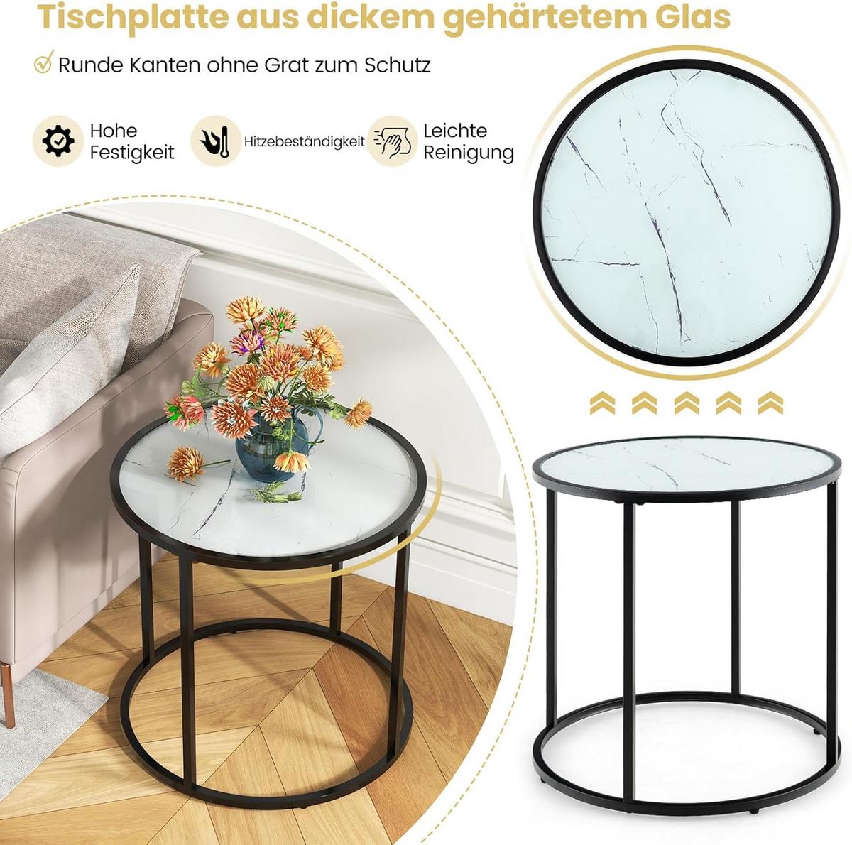 BEISTELLTISCH Schwarz - Schwarz, Glas (50/50/50cm) - COSTWAY
